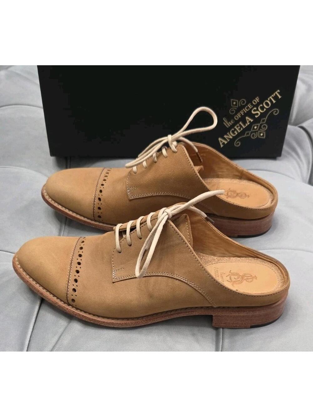 The Office Of Angela Scott Mr Evans Brown Suede Wingtip Mule Womens Shoes 37 7 - Picture 4 of 16